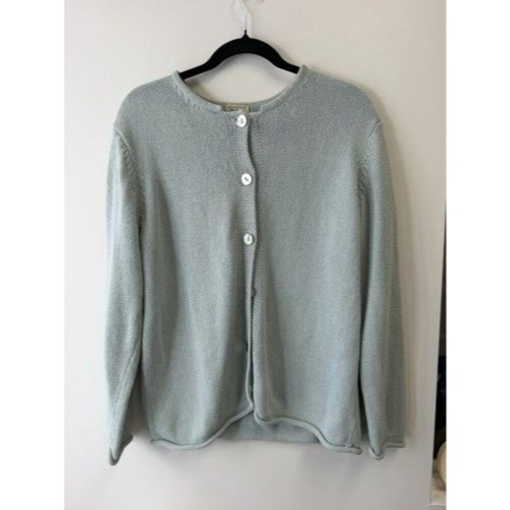 L.L.Bean Women's XL Regular Gray Silk Cotton Knit Button Cardigan Sweater